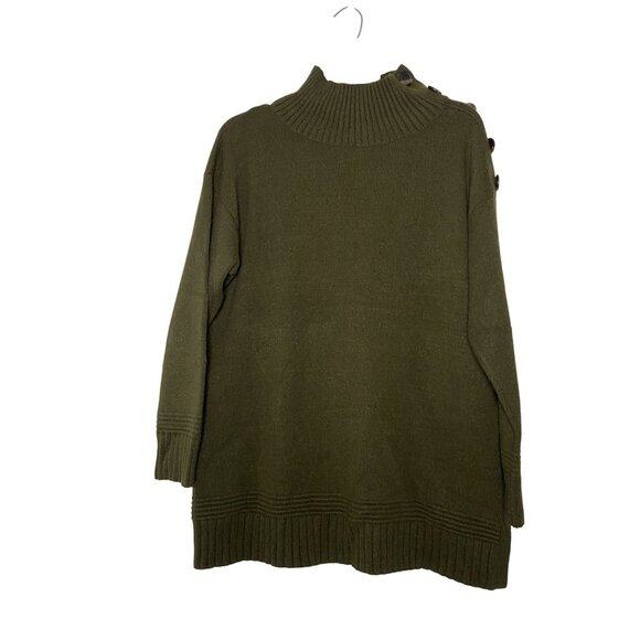 Anthropologie Olive Green Ribbed Turtleneck Sweater With Button Detail & Long Sl - Picture 1 of 13
